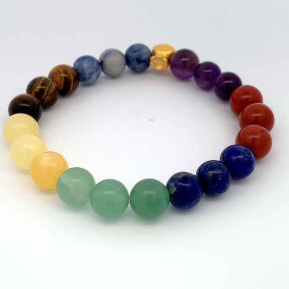 24K Gold Money Bag Lucky Charm Bracelet Gemstones Natural Rainbow Chakra Size 6" - Picture 3 of 9